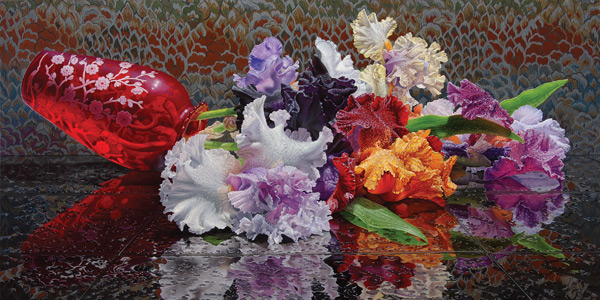 Floral oil painting realistic waterdrop on flower petals